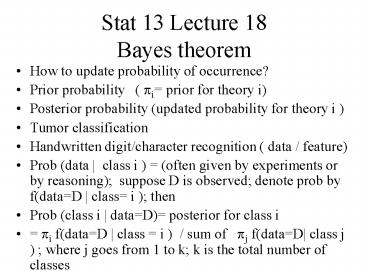 Stat 13 Lecture 18 Bayes theorem