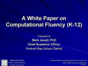 A White Paper on Computational Fluency (K-12)