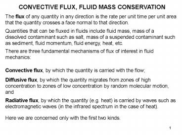 CONVECTIVE FLUX, FLUID MASS CONSERVATION