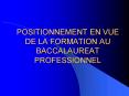 POSITIONNEMENT EN VUE DE LA FORMATION AU BACCALAUREAT PROFESSIONNEL PowerPoint PPT Presentation