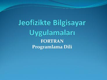 Jeofizikte Bilgisayar Uygulamalari