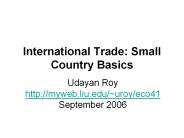 International Trade: Small Country Basics