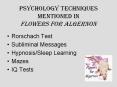 Psychology Techniques Mentioned in Flowers for Algernon PowerPoint PPT Presentation