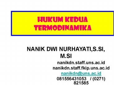 HUKUM KEDUA TERMODINAMIKA