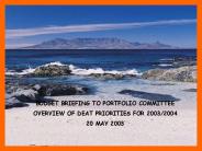 BUDGET BRIEFING TO PORTFOLIO COMMITTEE