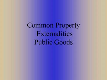 Common Property Externalities Public Goods