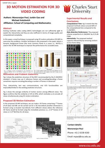 3D MOTION ESTIMATION FOR 3D VIDEO CODING
