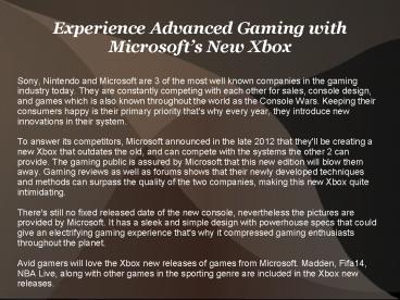 Experience Advanced Gaming with Microsoft’s New Xbox