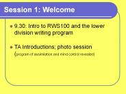 Session 1: Welcome