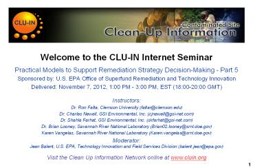 Welcome to the CLU-IN Internet Seminar