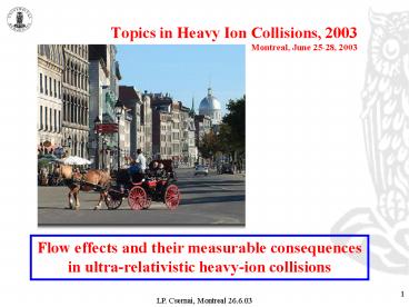 Topics in Heavy Ion Collisions, 2003 Montreal, June 25-28, 2003