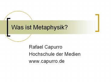 Was ist Metaphysik?