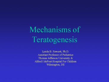 Mechanisms of Teratogenesis