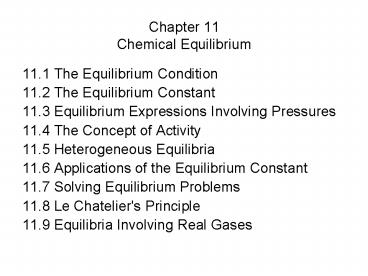 Chapter 11 Chemical Equilibrium