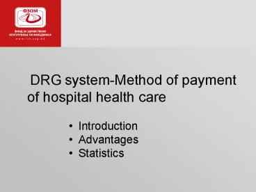 DRG system-Method of payment of hospital health care