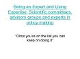 Being an Expert and Using Expertise: Scientific committees, advisory groups and experts in policy making PowerPoint PPT Presentation