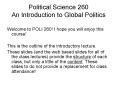 Political Science 260 An Introduction to Global Politics PowerPoint PPT Presentation
