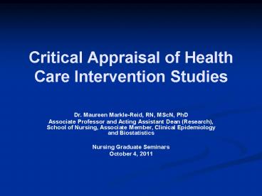 Critical Appraisal of Health Care Intervention Studies