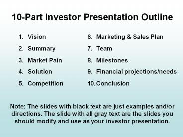 10-Part Investor Presentation Outline