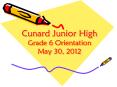 Cunard Junior High Grade 6 Orientation May 30, 2012 PowerPoint PPT Presentation