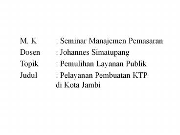 M. K: Seminar Manajemen Pemasaran