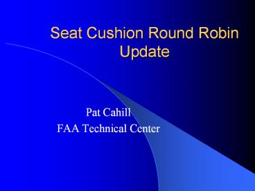 Seat Cushion Round Robin Update