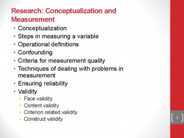 Research: Conceptualization and Measurement