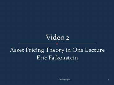 Asset Pricing Theory in One Lecture