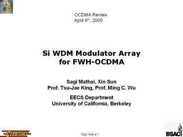 Si WDM Modulator Array for FWH-OCDMA
