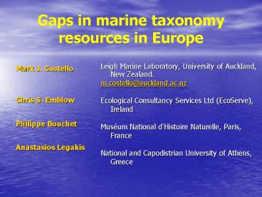 Gaps in marine taxonomy resources in Europe