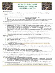 INVESTING IN STOCKS MONEY MANAGEMENT CHAPTER 12 NOTES