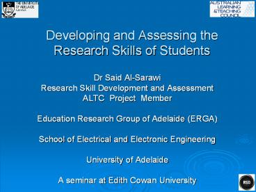 Developing and Assessing the Research Skills of Students
