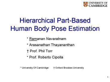 Hierarchical Part-Based Human Body Pose Estimation