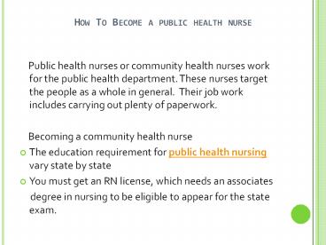 How To Become A Public Health Nurse