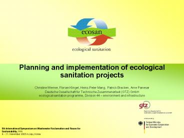 Planning and implementation of ecological sanitation projects
