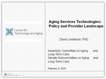Aging Services Technologies: Policy and Provider Landscape