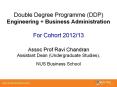 Double Degree Programme (DDP) Engineering   Business Administration For Cohort 2012/13 Assoc Prof Ravi Chandran Assistant Dean (Undergraduate Studies), NUS Business School PowerPoint PPT Presentation