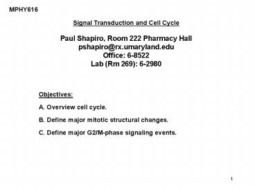 Signal Transduction and Cell Cycle