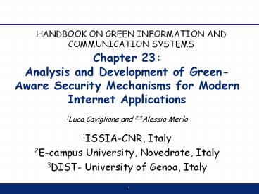 Chapter 23: Analysis and Development of Green-Aware Security Mechanisms for Modern Internet Applications