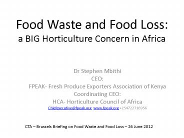Food Waste and Food Loss: a BIG Horticulture Concern in Africa