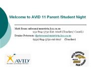Welcome to AVID 11 Parent /Student Night