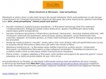 Nowe mieszkania w Warszawie