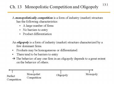 Ch. 13  Monopolistic Competition and Oligopoly