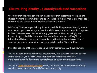 Gluu vs. Ping Identity – a (mostly) unbiased comparison