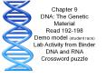 Chapter 9 DNA: The Genetic Material Read 192-198 Demo model (student race)  Lab Activity from Binder  DNA and RNA  Crossword puzzle PowerPoint PPT Presentation
