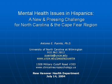 Mental Health Issues in Hispanics: A New