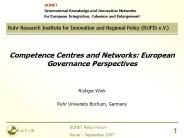 Competence Centres and Networks: European Governance Perspectives