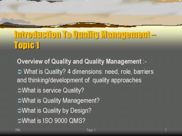 Introduction To Quality Management 
