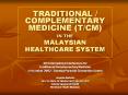TRADITIONAL / COMPLEMENTARY MEDICINE (T/CM) IN THE MALAYSIAN HEALTHCARE SYSTEM PowerPoint PPT Presentation