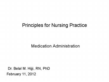 Principles for Nursing Practice